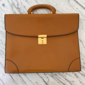 VALEXTRA Double Gusset Leather Briefcase Caramel